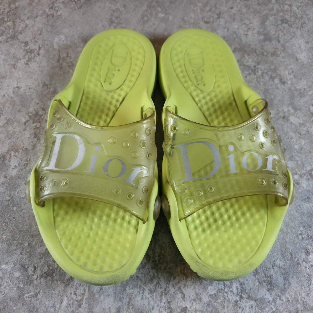Vintage Christian Dior Lime Jelly Slides Size Womens 40 / 9 - 9.5 / Mens 7 - 7.5 - Picture 2 of 7